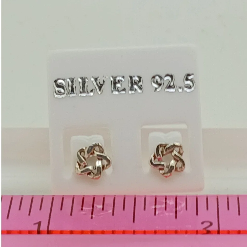 Sterling Silver 925 Celtic Knot Star Stud Earrings Interwoven Geometric Vintage - Picture 12 of 16